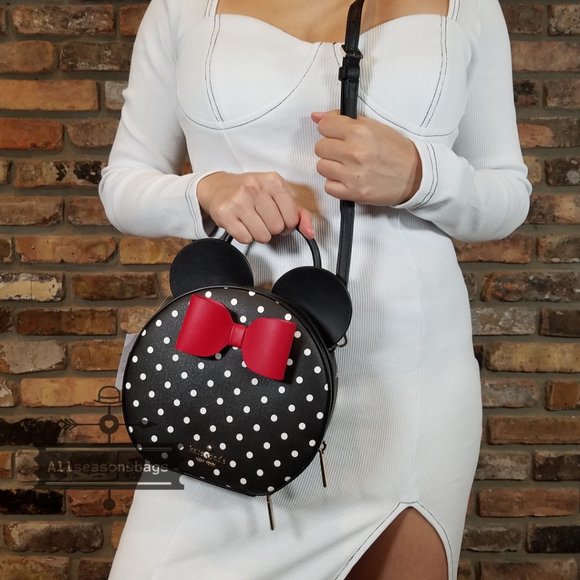 Disney x Kate Spade New York Minnie Mouse Crossbody Bag in Black Polka Dot BLACK - Picture 4 of 8